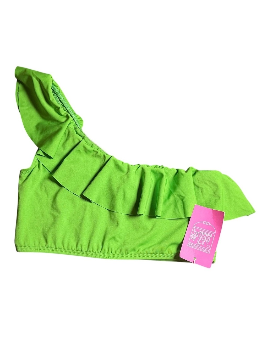 LIBERTY & JUSTICE green one shoulder ruffle detail pull over bikini top size M